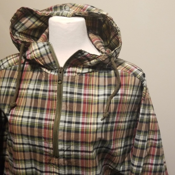 Eddie Bauer Madras Plaid 1/4 Zip Hooded Pullover Anorak Jacket - Picture 2 of 8